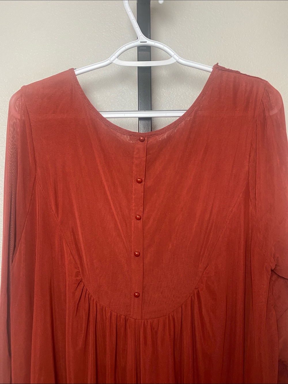 Ultra Pink Rust Red Lace Yoke Tunic Top xl - Picture 4 of 7